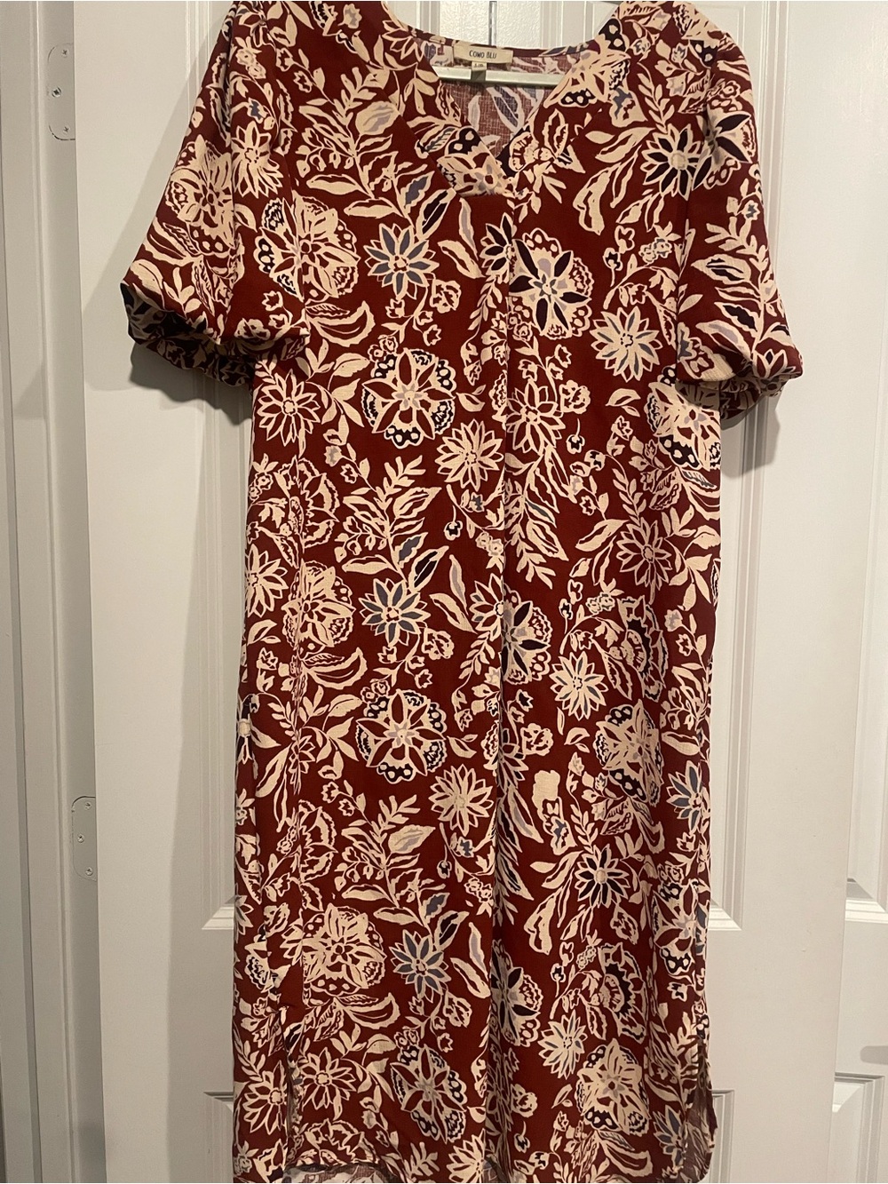 Comfortable Floral Midi Dress - Rust/Beige - Unknown Brand